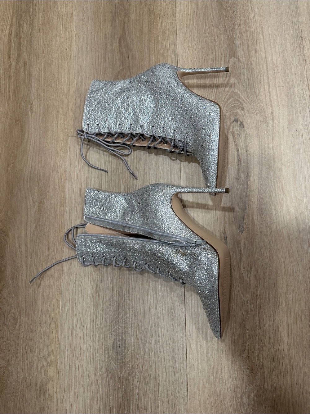 Steve Madden Valency Silver Crystal Lace-Up Stiletto Ankle Boot Size 9 - Picture 10 of 16